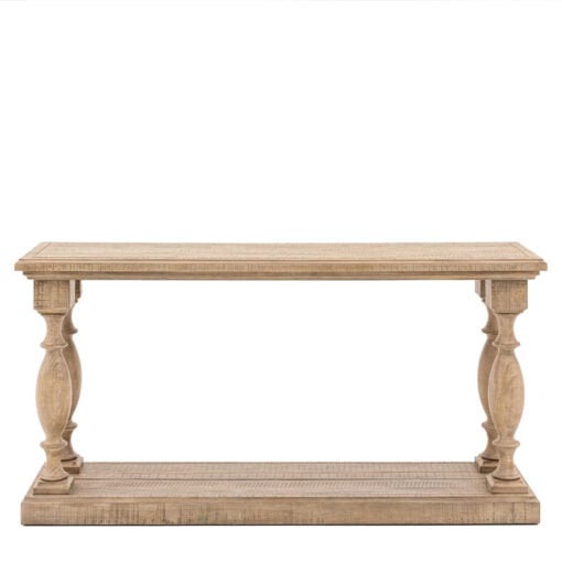Rustic Country Farmhouse 2 Tier Solid Light Wood Large Pillar Console Table 160cm