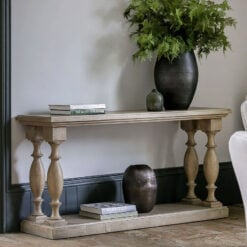 Rustic Country Farmhouse 2 Tier Solid Light Wood Large Pillar Console Table 160cm