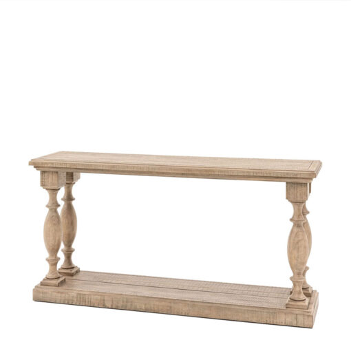 Rustic Country Farmhouse 2 Tier Solid Light Wood Large Pillar Console Table 160cm