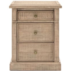 Rustic Country Farmhouse 3 Drawer Solid Light Wood Bedside Cabinet