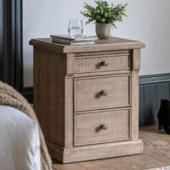 Rustic Country Farmhouse 3 Drawer Solid Light Wood Bedside Cabinet