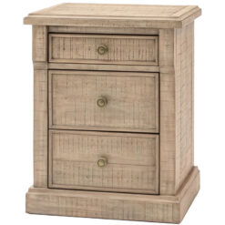 Rustic Country Farmhouse 3 Drawer Solid Light Wood Bedside Cabinet