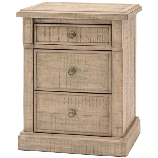 Rustic Country Farmhouse 3 Drawer Solid Light Wood Bedside Cabinet