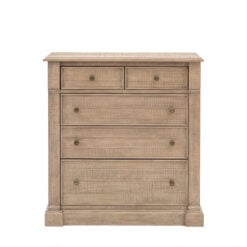Rustic Country Farmhouse 5 Drawer Solid Light Wood Chest Of Drawers