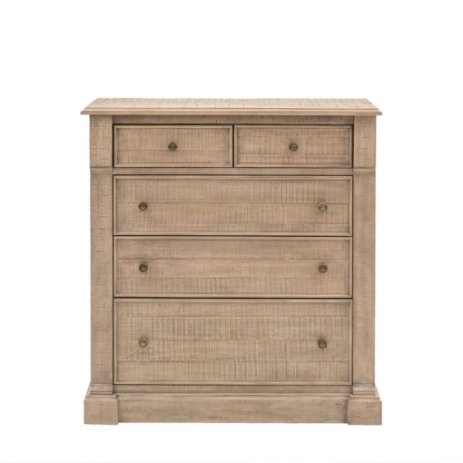 Rustic Country Farmhouse 5 Drawer Solid Light Wood Chest Of Drawers