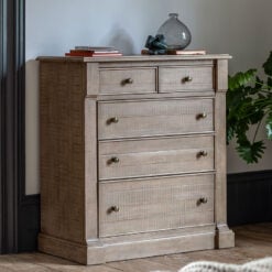 Rustic Country Farmhouse 5 Drawer Solid Light Wood Chest Of Drawers