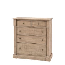 Rustic Country Farmhouse 5 Drawer Solid Light Wood Chest Of Drawers
