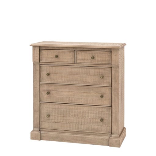 Rustic Country Farmhouse 5 Drawer Solid Light Wood Chest Of Drawers