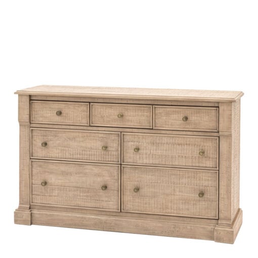 Rustic Country Farmhouse 7 Drawer Solid Light Wood Chest Of Drawers