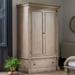 Rustic Country Farmhouse Large 2 Door 1 Drawer Solid Light Wood Wardrobe 214cm