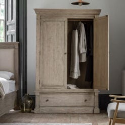 Rustic Country Farmhouse Large 2 Door 1 Drawer Solid Light Wood Wardrobe 214cm