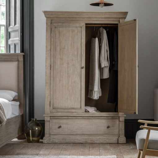 Rustic Country Farmhouse Large 2 Door 1 Drawer Solid Light Wood Wardrobe 214cm
