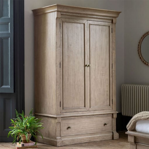 Rustic Country Farmhouse Large 2 Door 1 Drawer Solid Light Wood Wardrobe 214cm