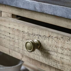 Rustic Country Farmhouse Large 2 Tier 2 Drawer Solid Light Wood Console Table With Black Marble Top 165cm