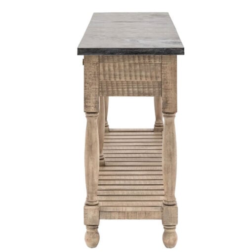 Rustic Country Farmhouse Large 2 Tier 2 Drawer Solid Light Wood Console Table With Black Marble Top 165cm