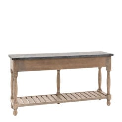 Rustic Country Farmhouse Large 2 Tier 2 Drawer Solid Light Wood Console Table With Black Marble Top 165cm