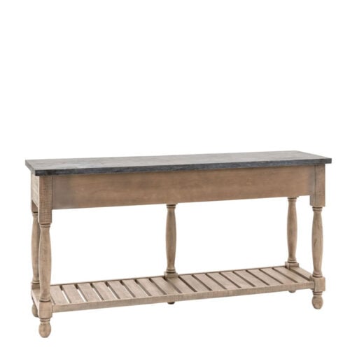Rustic Country Farmhouse Large 2 Tier 2 Drawer Solid Light Wood Console Table With Black Marble Top 165cm