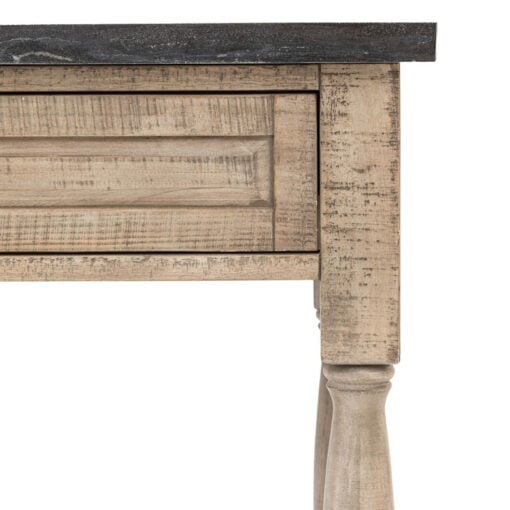 Rustic Country Farmhouse Large 2 Tier 2 Drawer Solid Light Wood Console Table With Black Marble Top 165cm