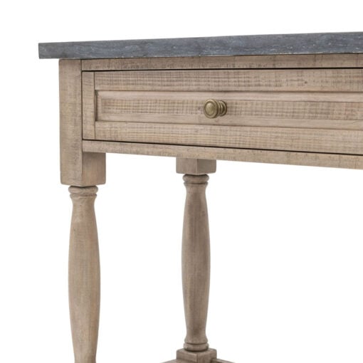 Rustic Country Farmhouse Large 2 Tier 2 Drawer Solid Light Wood Console Table With Black Marble Top 165cm