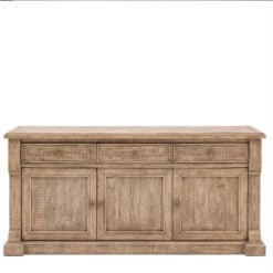 Rustic Country Farmhouse Large 3 Drawer 3 Door Solid Light Wood Sideboard 173cm