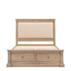 Rustic Country Farmhouse Solid Light Wood Kingsize Bed Frame With 2 Storage Drawers And Upholstered Headboard 167cm