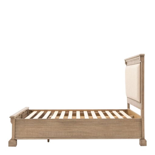 Rustic Country Farmhouse Solid Light Wood Kingsize Bed Frame With 2 Storage Drawers And Upholstered Headboard 167cm