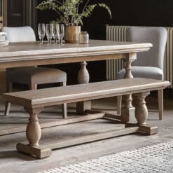 Rustic Country Farmhouse Solid Light Wood Large Pillar Dining Bench 160cm