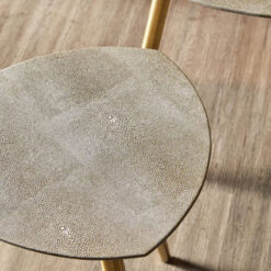 Set Of 2 Gold Metal And Grey Shagreen Faux Leather Side Tables End Tables