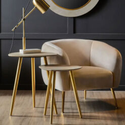 Set Of 2 Gold Metal And Grey Shagreen Faux Leather Side Tables End Tables