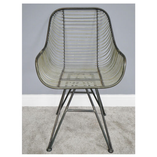 Set Of 2 Industrial Antique Black Metal Mesh Eiffel Tub Dining Chairs