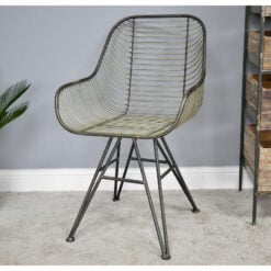Set Of 2 Industrial Antique Black Metal Mesh Eiffel Tub Dining Chairs