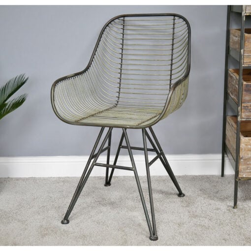 Set Of 2 Industrial Antique Black Metal Mesh Eiffel Tub Dining Chairs