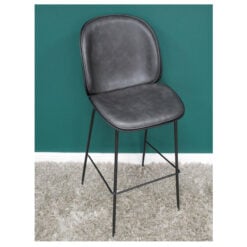 Set Of 2 Industrial Grey PU Faux Leather And Grey Metal Bar Stools