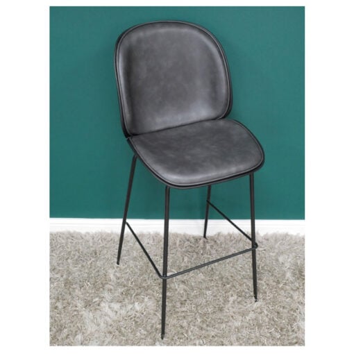 Set Of 2 Industrial Grey PU Faux Leather And Grey Metal Bar Stools