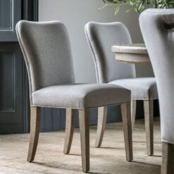 Set Of 2 Rustic Country Farmhouse Natural Fabric Dining Chairs With Light Solid Pine Wood Legs And Back Pulls