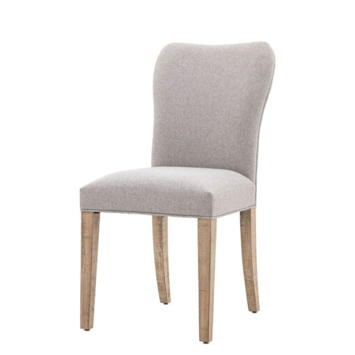 Set Of 2 Rustic Country Farmhouse Natural Fabric Dining Chairs With Light Solid Pine Wood Legs And Back Pulls