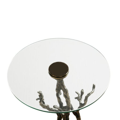 Abstract Tree Branches Twigs Design Antique Silver Metal And Glass Side Table With White Marble Base 60cm