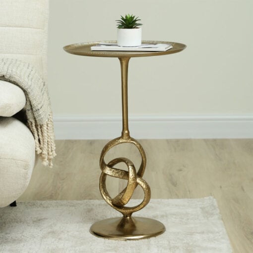Abstract Twisted Gold Metal Round Side Table End Table 60cm