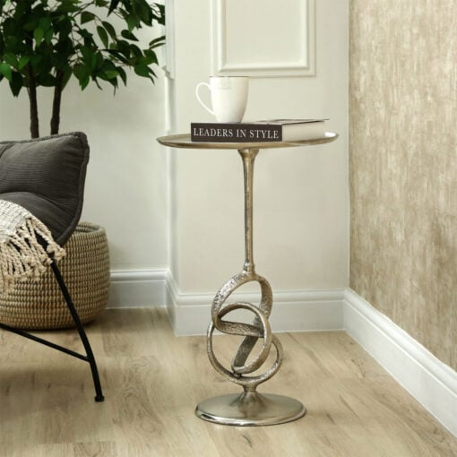 Abstract Twisted Nickel Silver Metal Round Side Table End Table 60cm