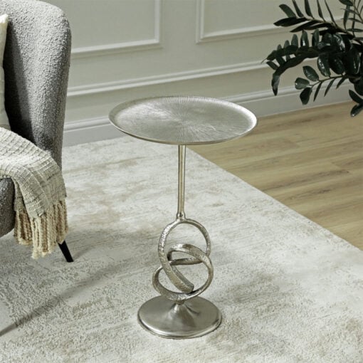 Abstract Twisted Nickel Silver Metal Round Side Table End Table 60cm