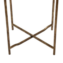Antique Gold Metal Round Side Table With Floral Print Mirrored Top