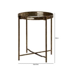 Antique Gold Metal Round Side Table With Floral Print Mirrored Top