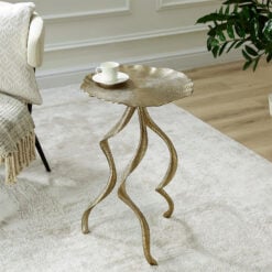 Antler Design Tripod Antique Gold Metal Side Table End Table