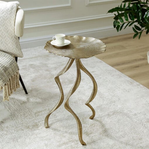 Antler Design Tripod Antique Gold Metal Side Table End Table
