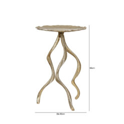 Antler Design Tripod Antique Gold Metal Side Table End Table