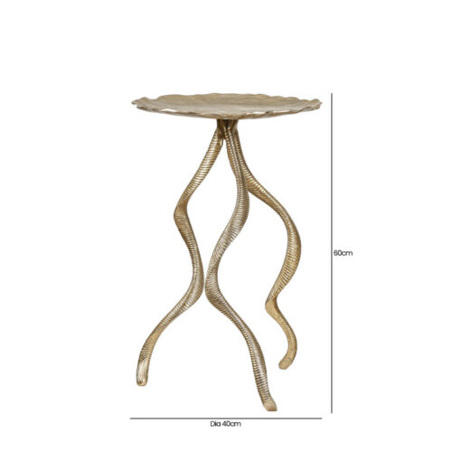 Antler Design Tripod Antique Gold Metal Side Table End Table