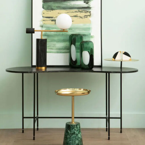 Art Deco Abstract Black Marble And Gold Metal Table Lamp With White Glass Shade 62cm