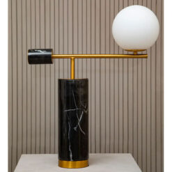 Art Deco Abstract Black Marble And Gold Metal Table Lamp With White Glass Shade 62cm