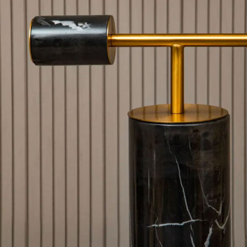 Art Deco Abstract Black Marble And Gold Metal Table Lamp With White Glass Shade 62cm