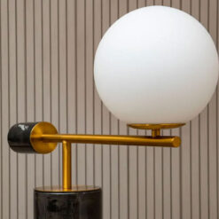 Art Deco Abstract Black Marble And Gold Metal Table Lamp With White Glass Shade 62cm